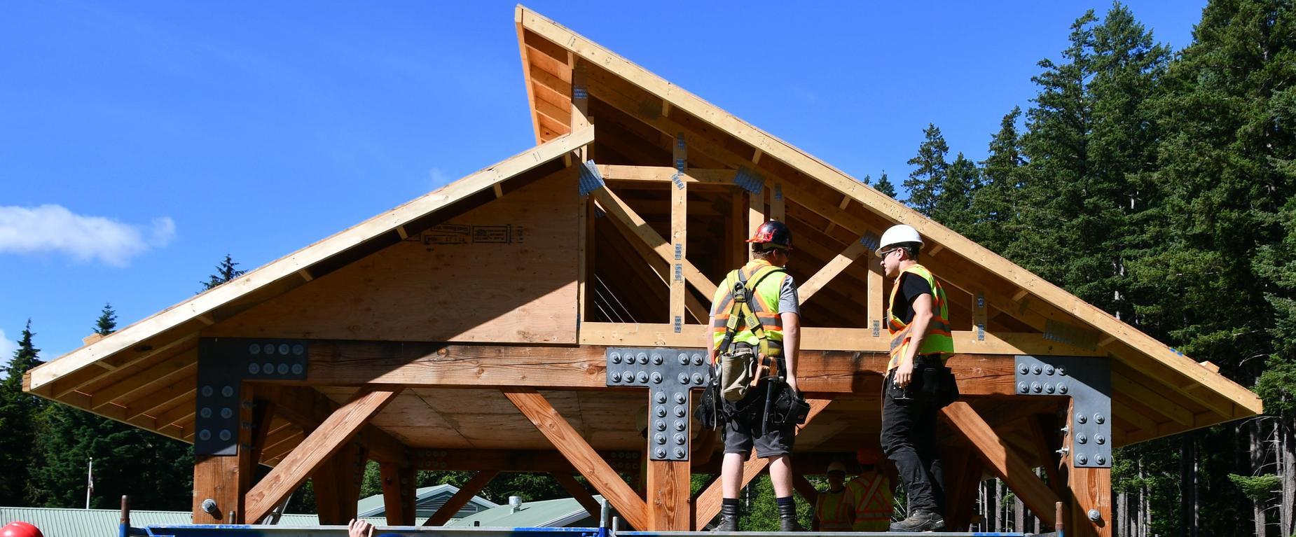 Carpentry students working outdoors