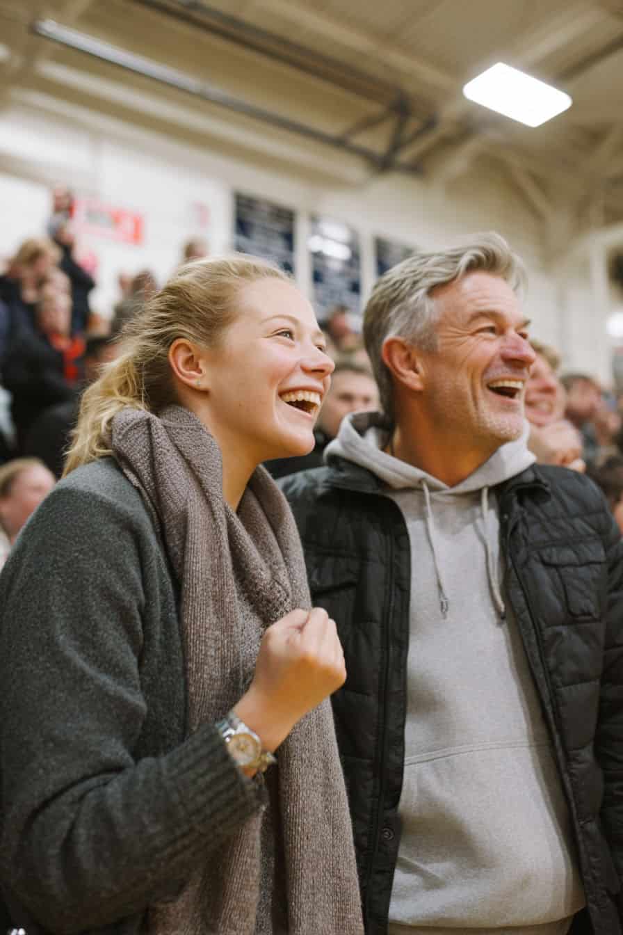 excited parents watch a sports game